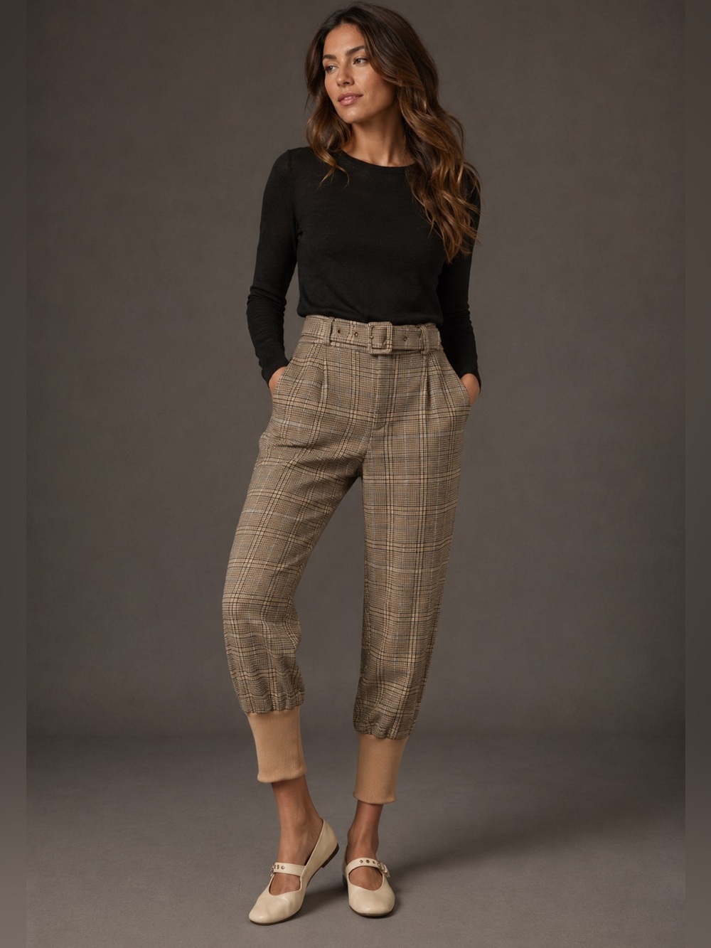 ANTHROPOLOGIE Maeve Boot Tuck Knit Plaid Trousers NEW